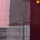 Peach Horizontal Strips Motifs Silver Zari Floral Border Raw Silk Saree with Double Blouse - Thenianantham