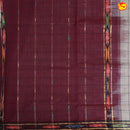 Grey with Dark Maroon Checked Venkatagiri  Pure Cotton Saree without Blouse