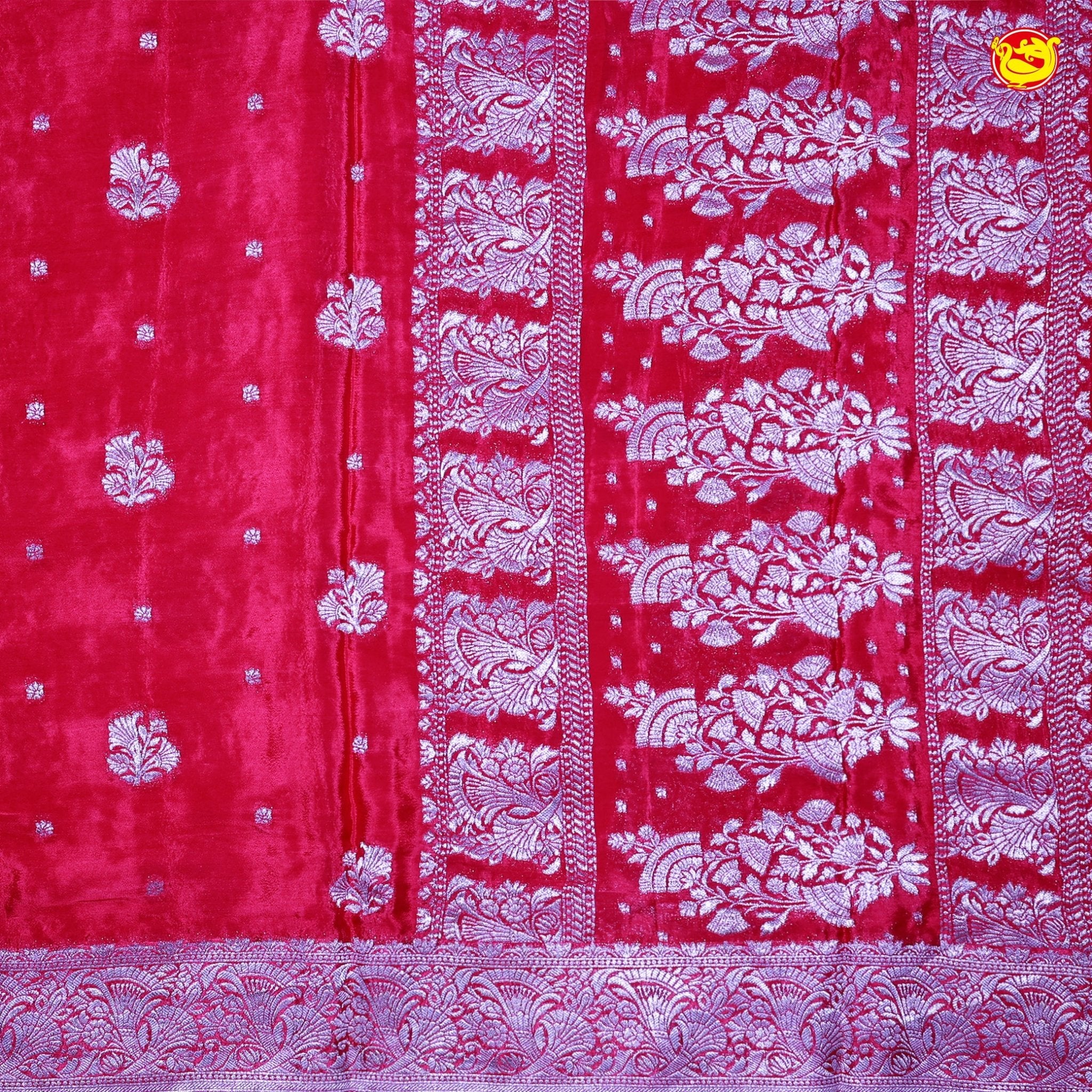 Candy Pink Buttas Silver Zari Rich Pallu with Floral Border Georgette Saree - Thenianantham