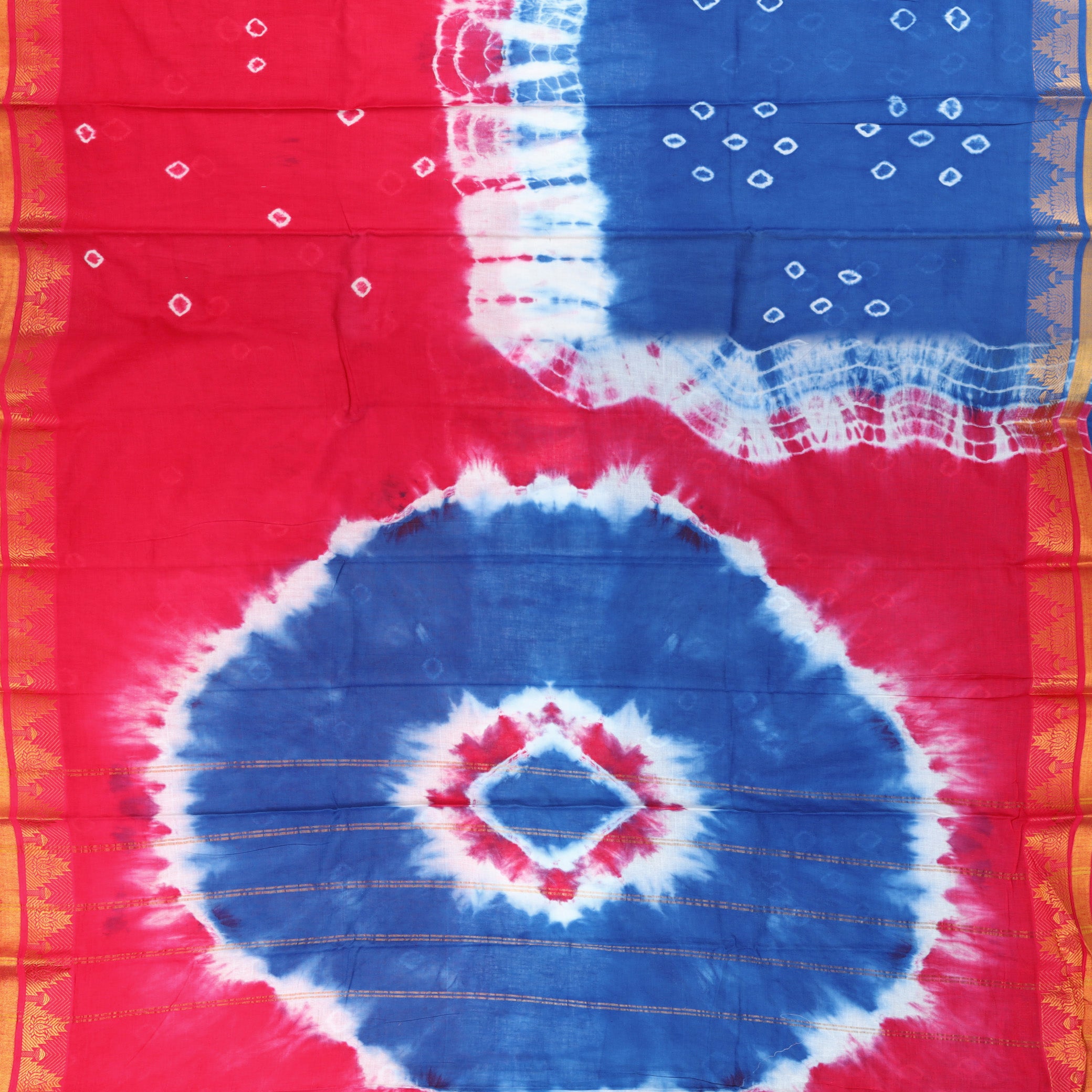 Rani Pink With Blue Sungudi Cotton Saree   without Blouse