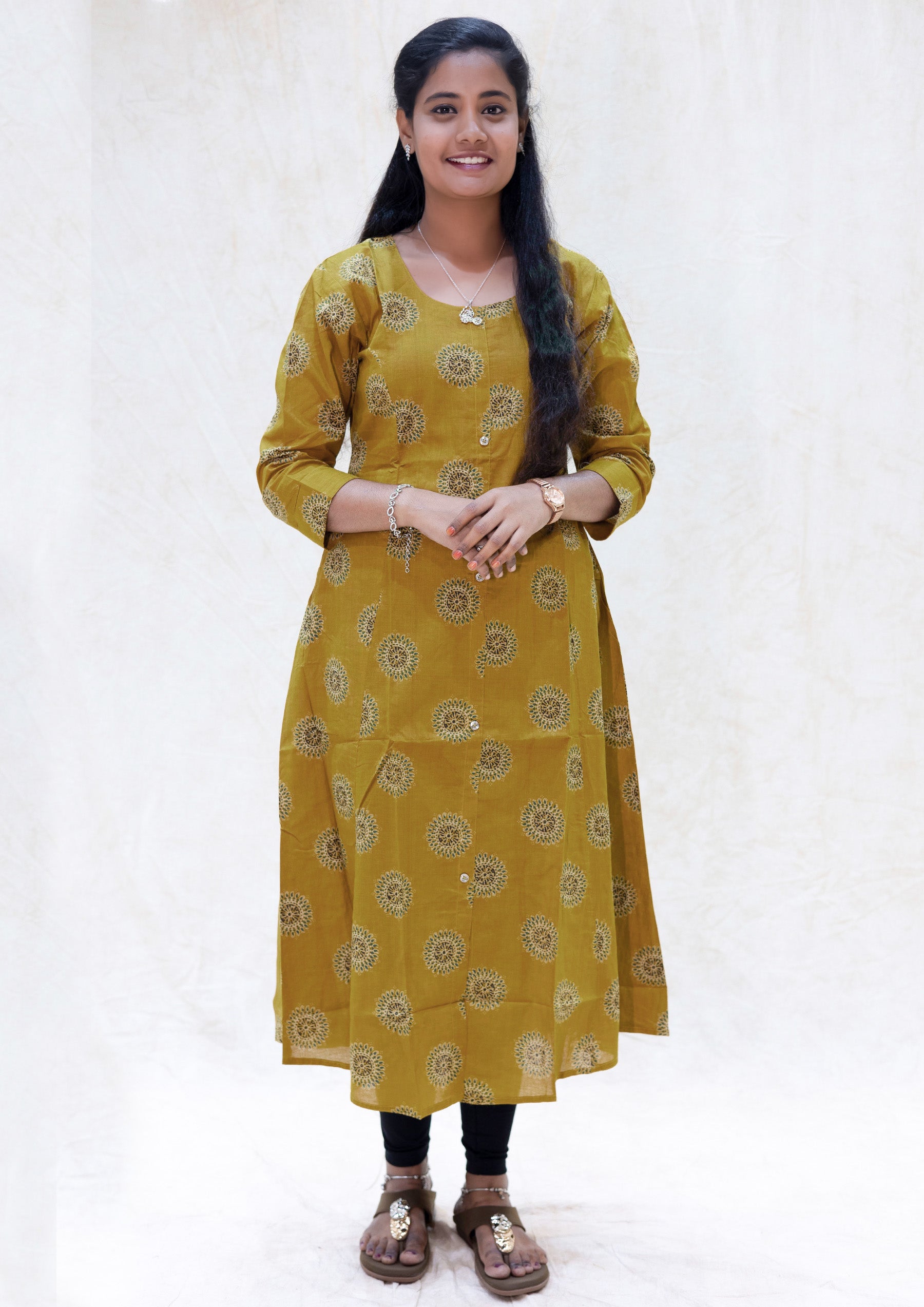 Tamira- Mustard Yellow With Floral Design  Ladies Branded Umbrella Top Readymade