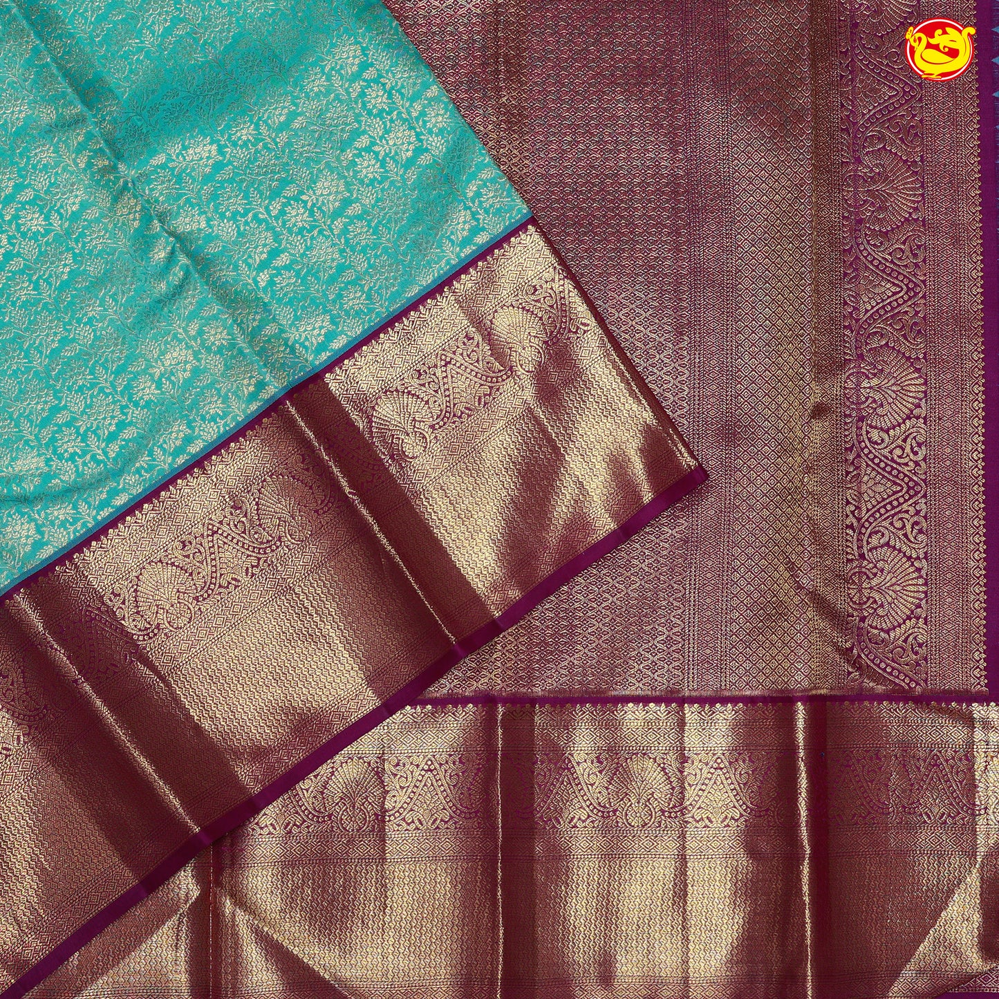 Sky Blue with Violet Traditional Wedding Silk Saree