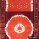 Orange  With Maroon Sungudi Cotton Saree   without Blouse