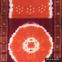 Orange  With Maroon Sungudi Cotton Saree   without Blouse