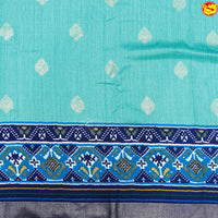 Cyan Green Buttas Motifs Zig Zag Ikat Print Woven Copper Zari Patola Silk Saree - Thenianantham