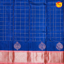 Royal Blue Checked Traditional Buttas Gold Zari Floral Border Pure Kanjivaram Soft Silk Saree - Thenianantham