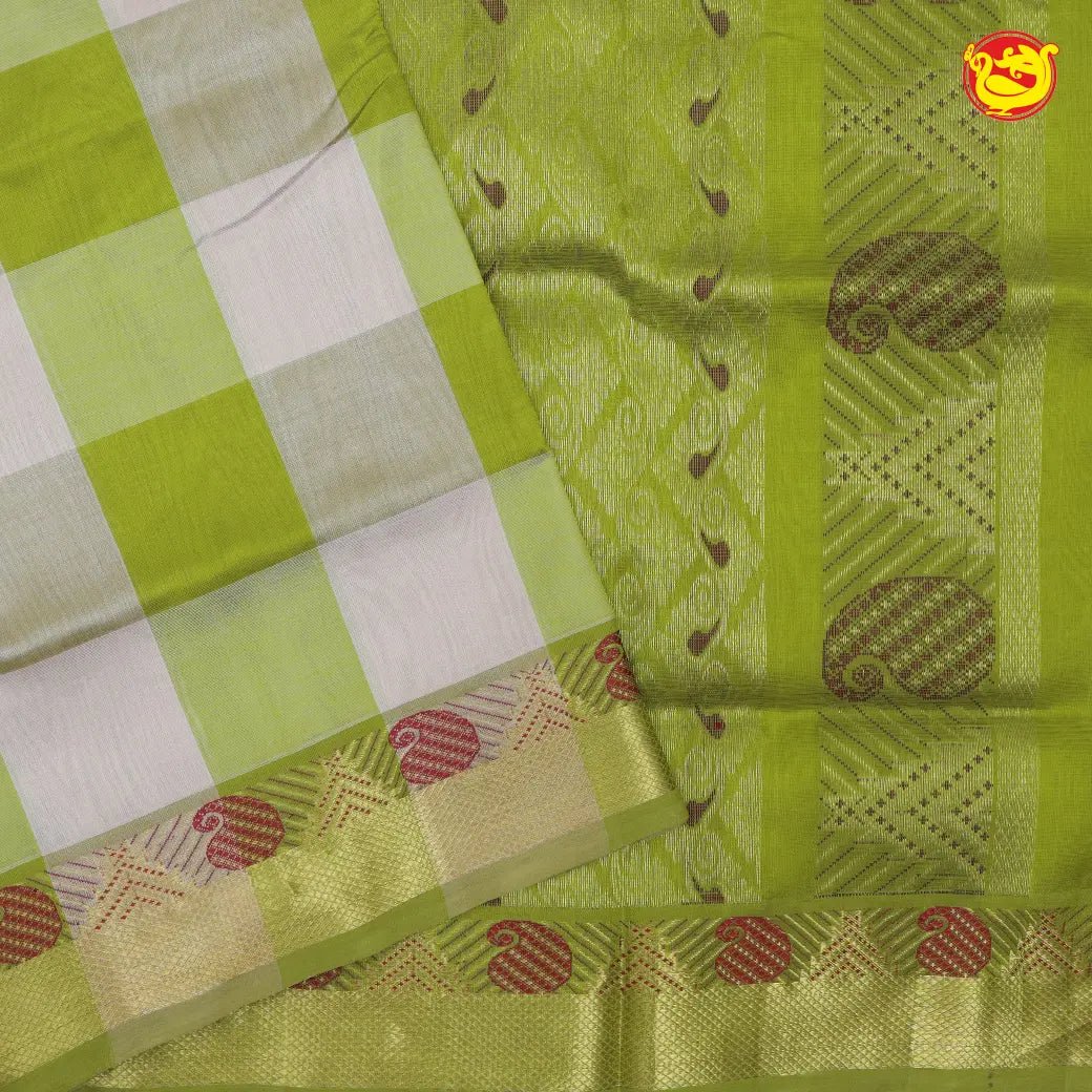 Off-White With Light Green Arani Silk Cotton Saree