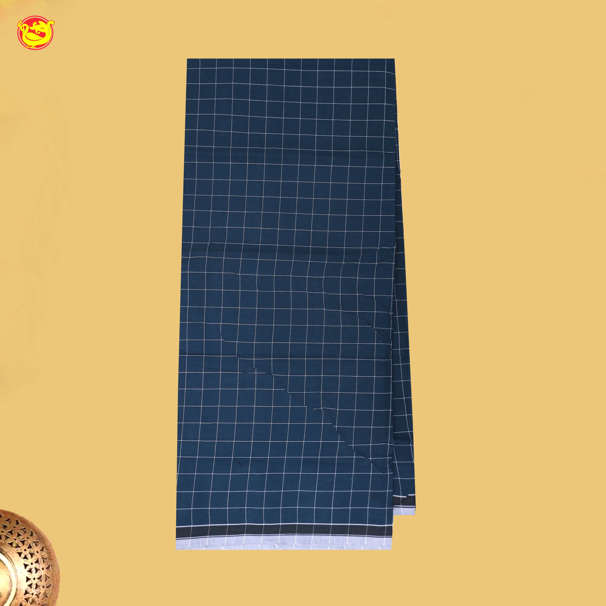 Men’s Navy Blue Checked Cotton Stitched Lungi