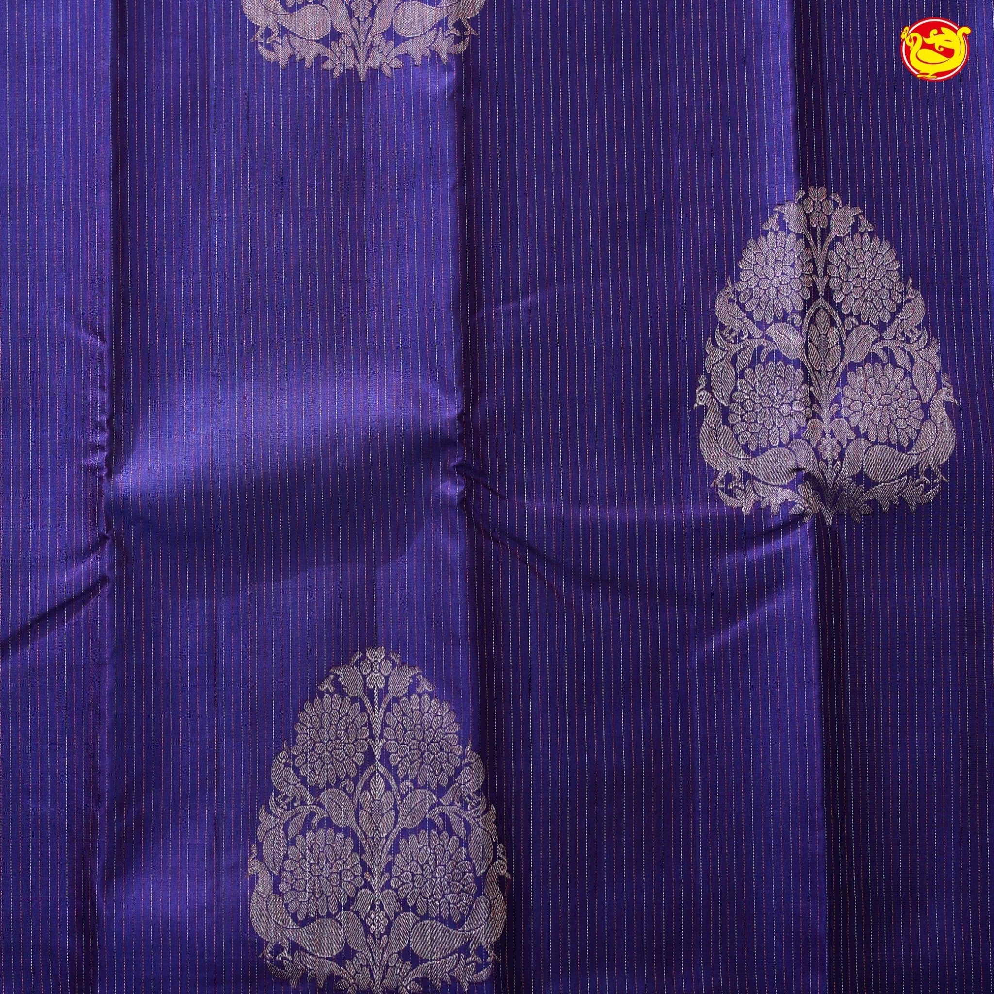 Royal Blue with Sky Blue Floral Motifs Soft Silk Saree - Thenianantham