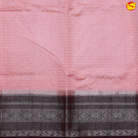 Peach Horizontal Strips Motifs Silver Zari Floral Border Raw Silk Saree with Double Blouse - Thenianantham