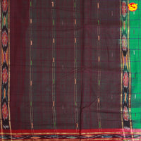 Forest Green with Dark Brown Checked Venkatagiri Pure Cotton Saree without Blouse