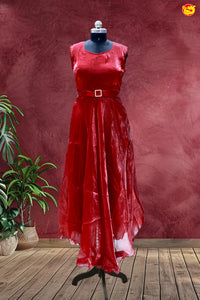 Hot Red Ladies Branded Readymade Indowestern Party Gown