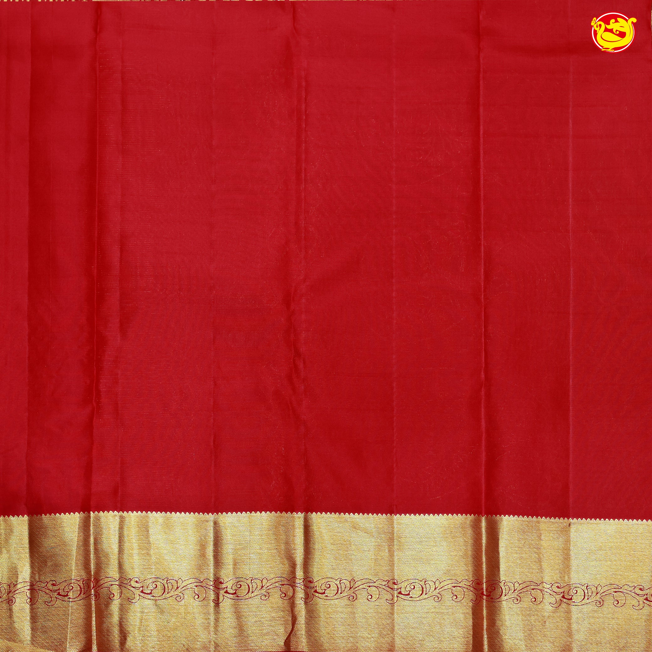 Cherry Red with Golden Stone Work Gold Zari Border Wedding Silk Saree