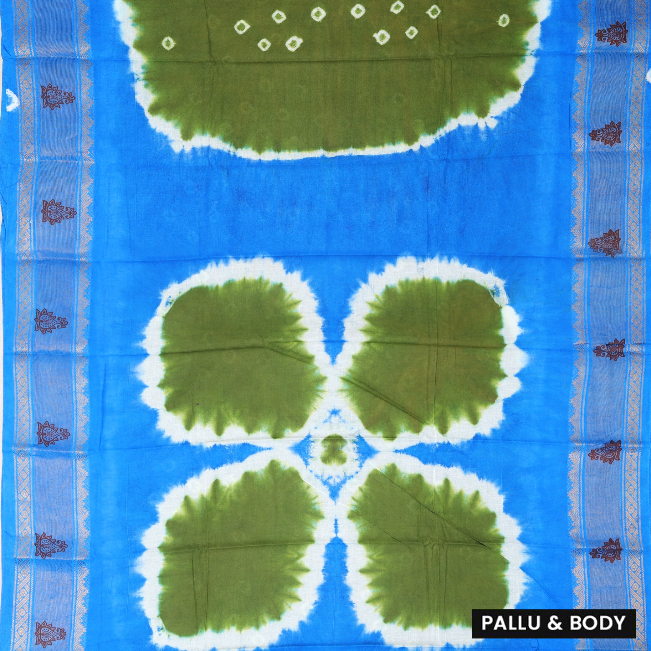 Green With Blue Sungudi Cotton Saree   without Blouse