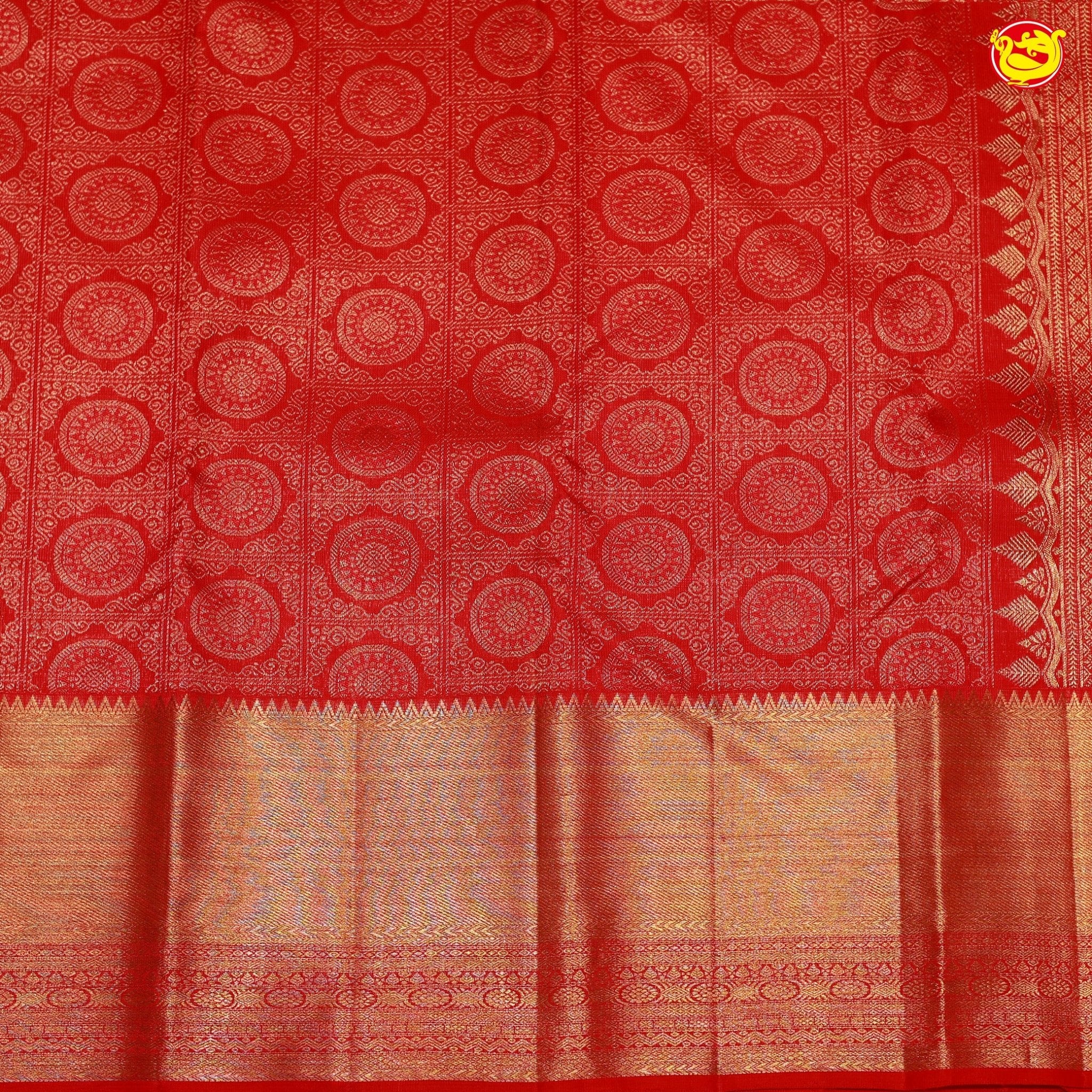 Red Circle Floral Tissue Wedding Silk Saree - Thenianantham