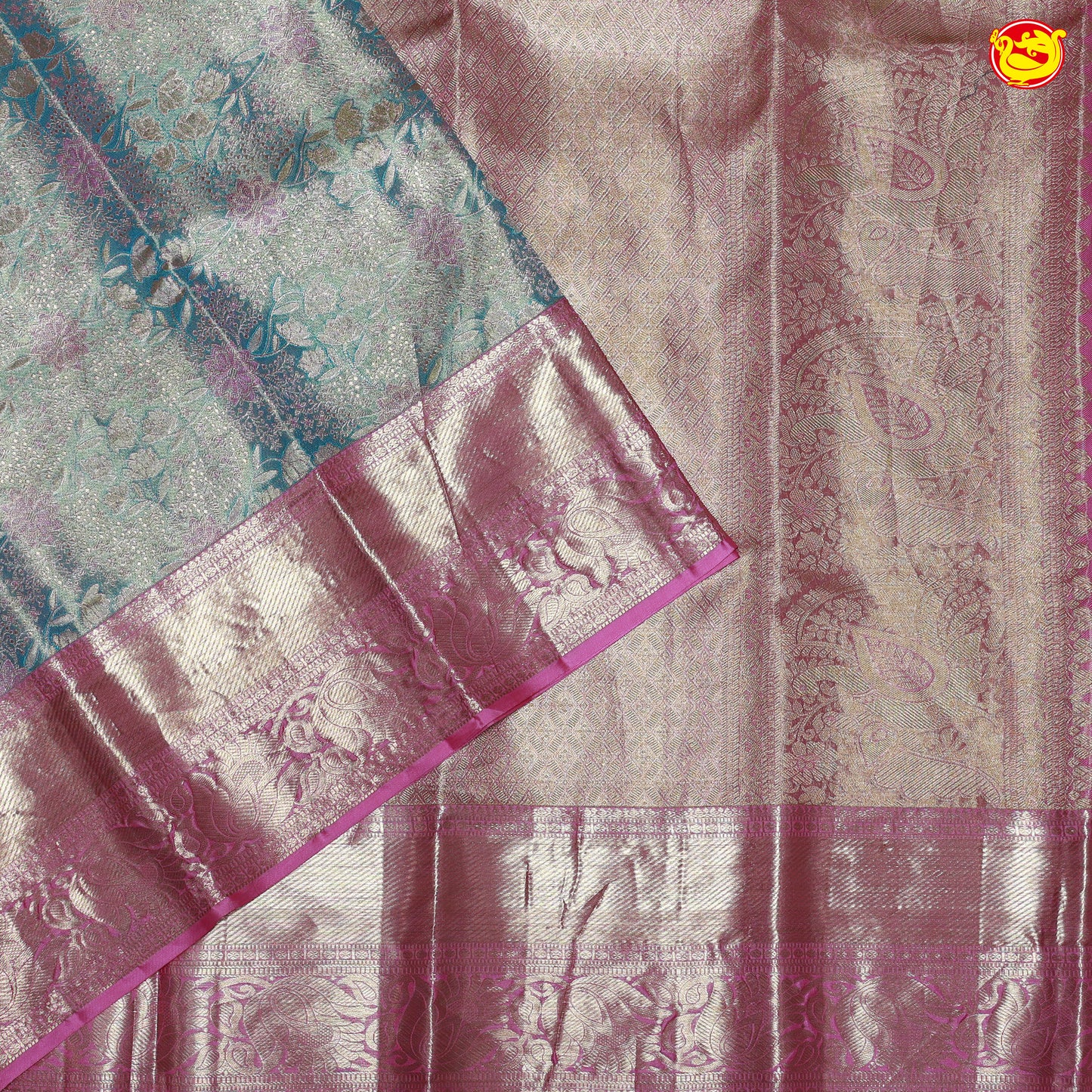 Water Blue with Pink Traditional Tissue Wedding Silk Saree