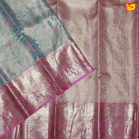 Water Blue with Pink Traditional Tissue Wedding Silk Saree