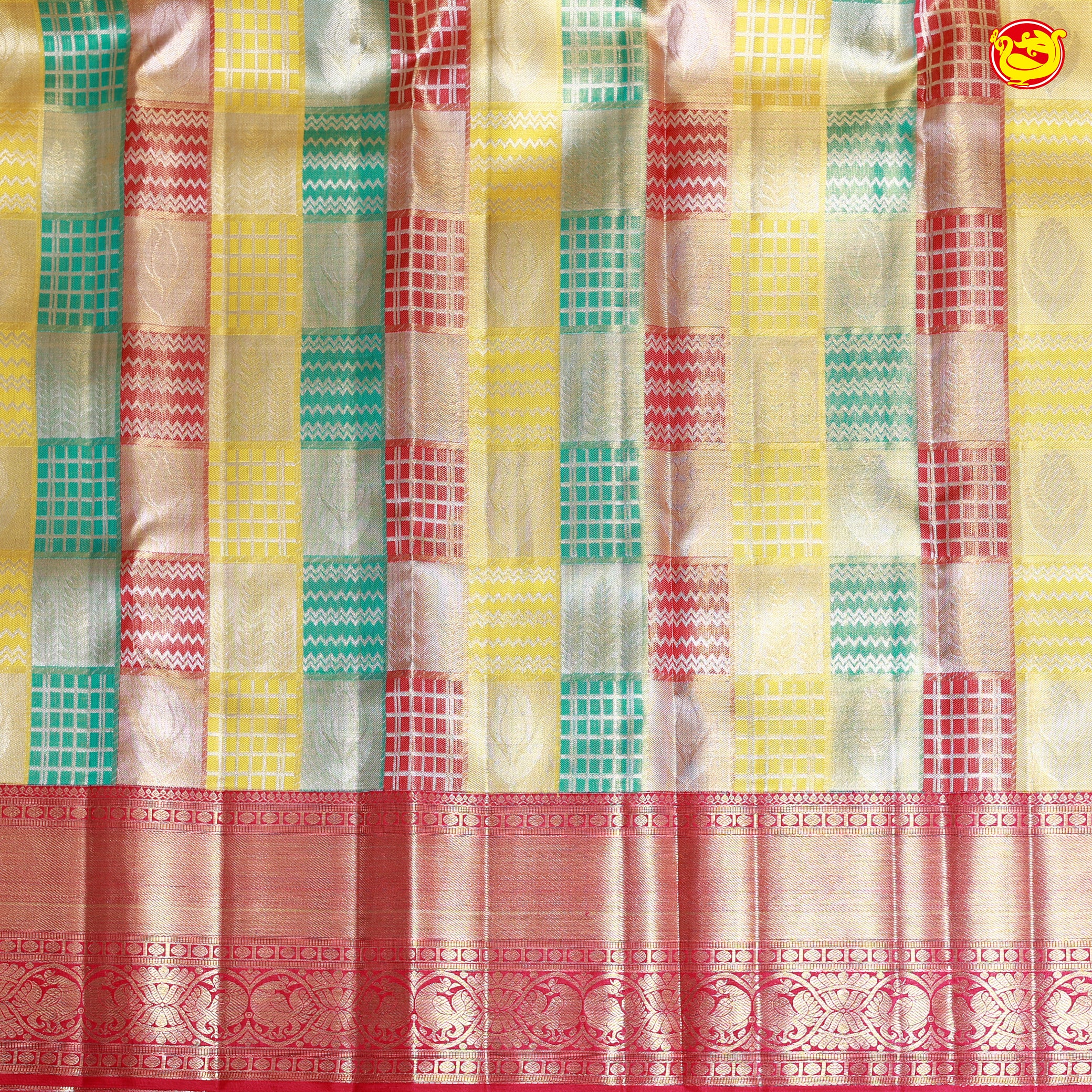 Colorfull Checked Traditional Tissue Wedding Silk Saree