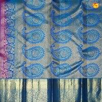 Pink with Blue Jacquard Gold Zari Floral Border Kanjivaram Wedding Silk Saree