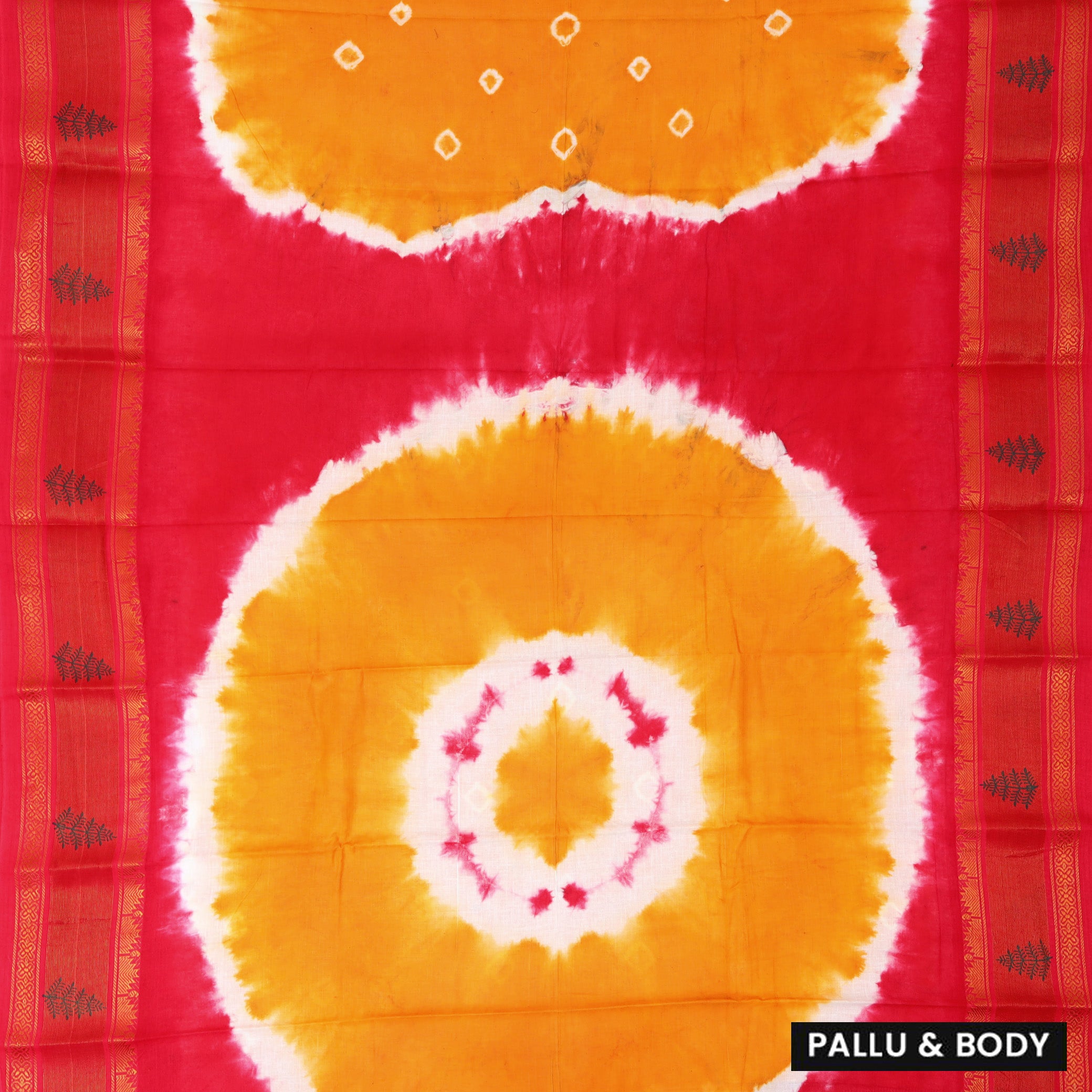 Golden Yellow With Vibrant Red  Sungudi Cotton Saree  without Blouse