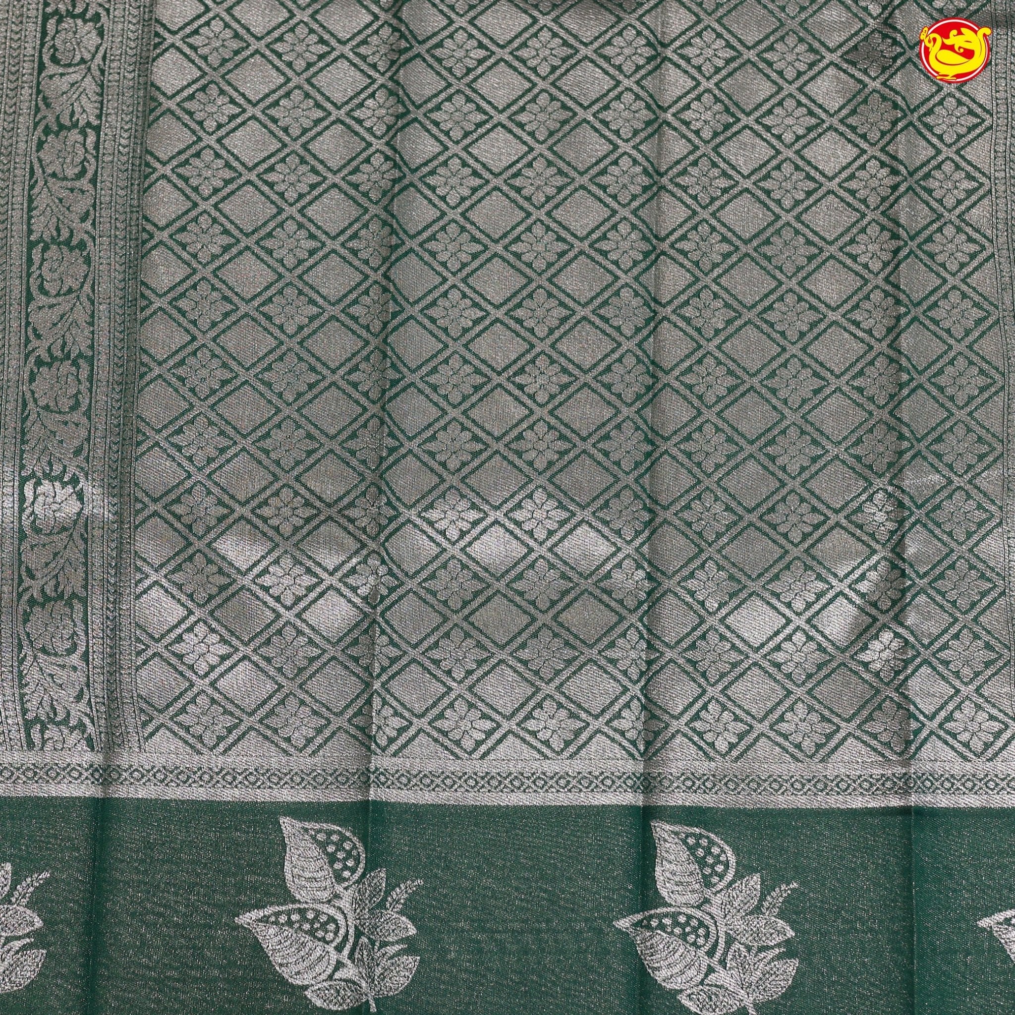 Rose Milk with Green Leaf's Border Kubera Pattu Saree