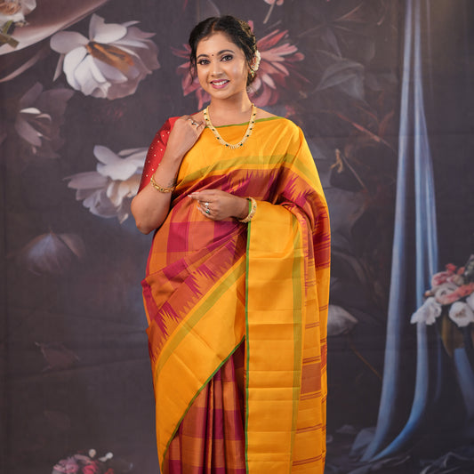 Red With Yellow pure Arani silk saree
