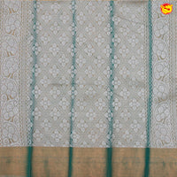 Mustard Yellow with Green Pallu Floral Design in Silver Zari Kotta Tissue Saree