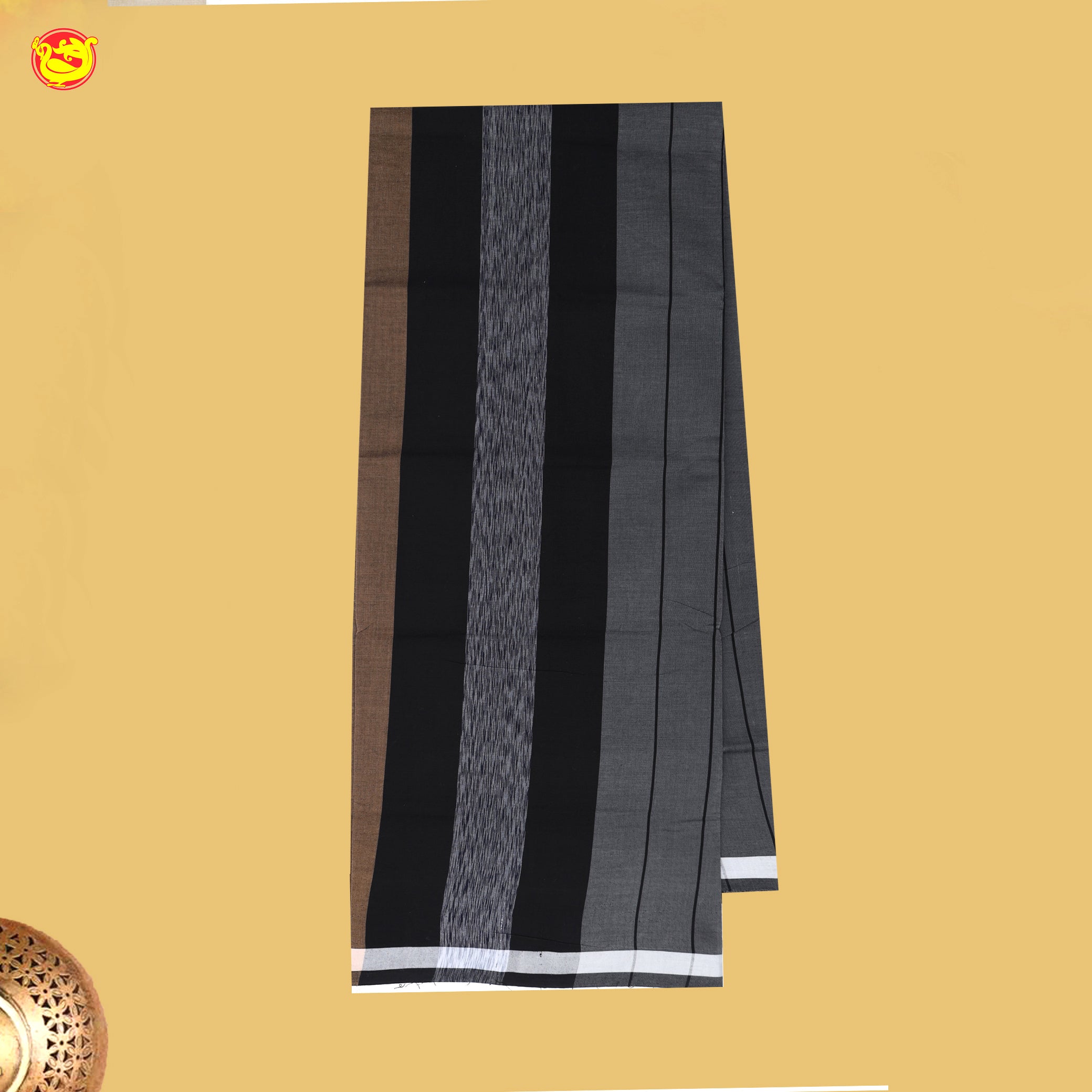 Men’s  Block with Grey Checked Cotton Stitched Lungi