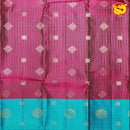 Magenta with Peacock Blue Diamond Needlework Buttas Motifs Gold Zari Floral Border Pure Kanjivaram Soft Silk Saree - Thenianantham