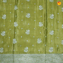 Mehandi Green Buttas Motifs Silver Zari Rich Pallu with Floral Border Georgette Saree - Thenianantham