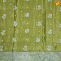 Mehandi Green Buttas Motifs Silver Zari Rich Pallu with Floral Border Georgette Saree - Thenianantham