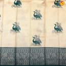 Creamy Sandel with Bottle Green Flamingo Motifs Kubera Pattu Saree - Thenianantham
