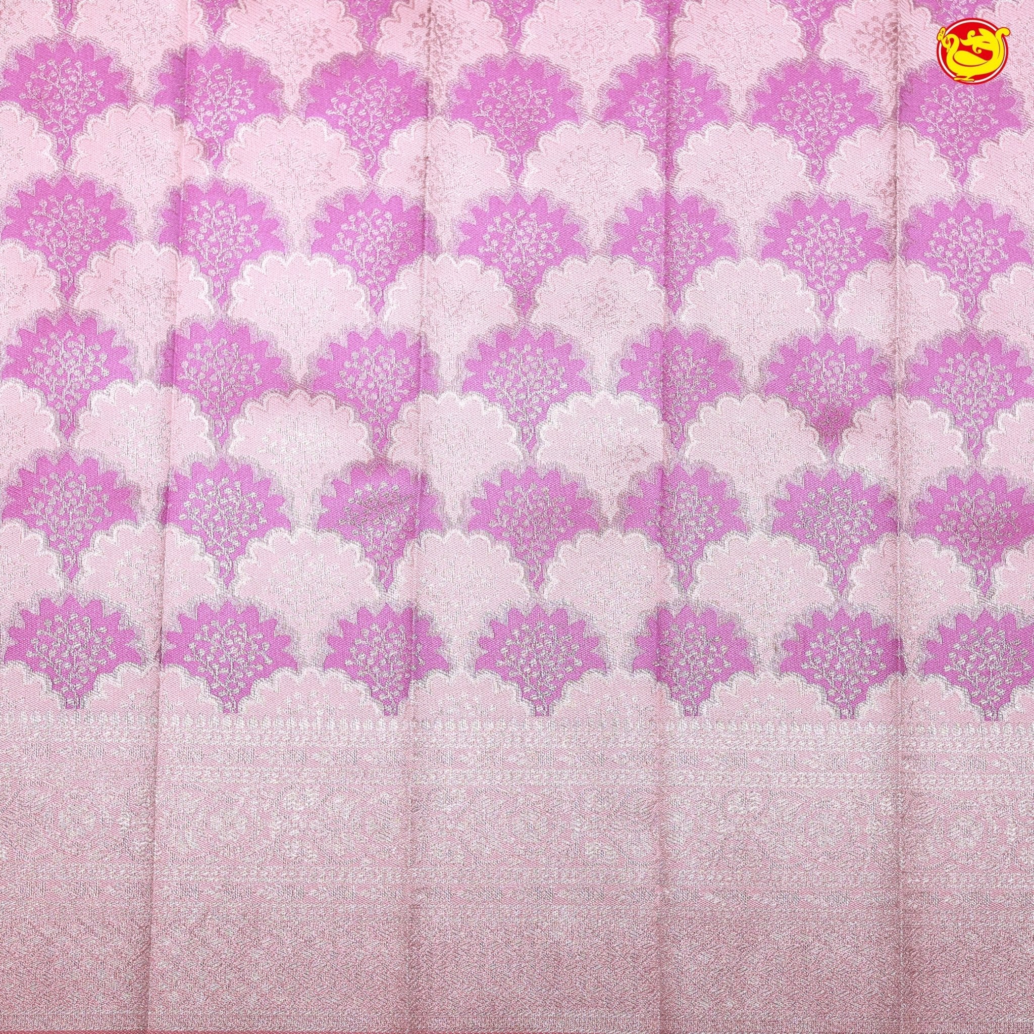 Pink with Peach Floral motifs Kubera Pattu Saree - Thenianantham