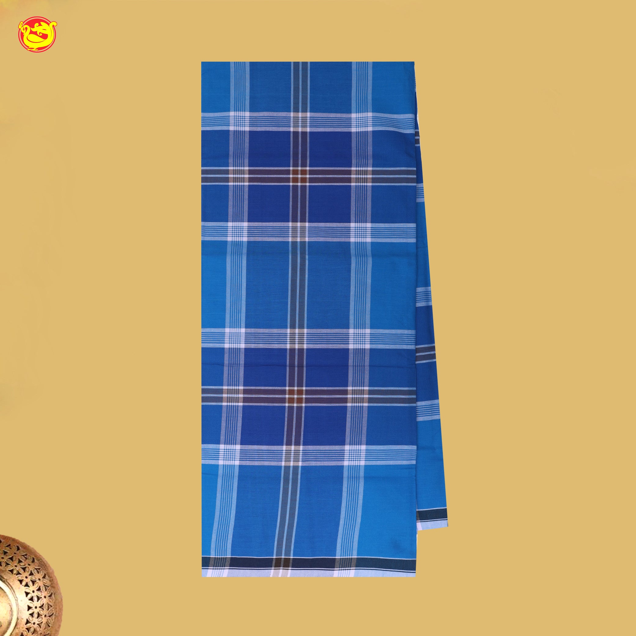Men’s  Grey  with Brown Checked Cotton Stitched Lungi