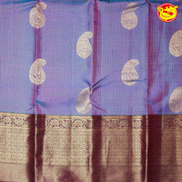 Purple Shades of Ocean Blue Double Checked Mango Motifs Gold Zari Floral Long Border Pure Kanjivaram Soft Silk Saree - Thenianantham