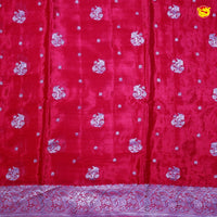 Candy Pink Buttas Silver Zari Rich Pallu with Floral Border Georgette Saree - Thenianantham