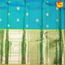 Rama Blue and Green Checked Traditional Long Border Kanjivaram Pure Soft Silk Saree - Thenianantham