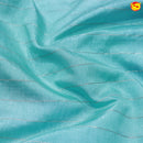 Ice Blue Horizontal Strips Motifs Silver Zari Floral Border Raw Silk Saree with Double Blouse - Thenianantham