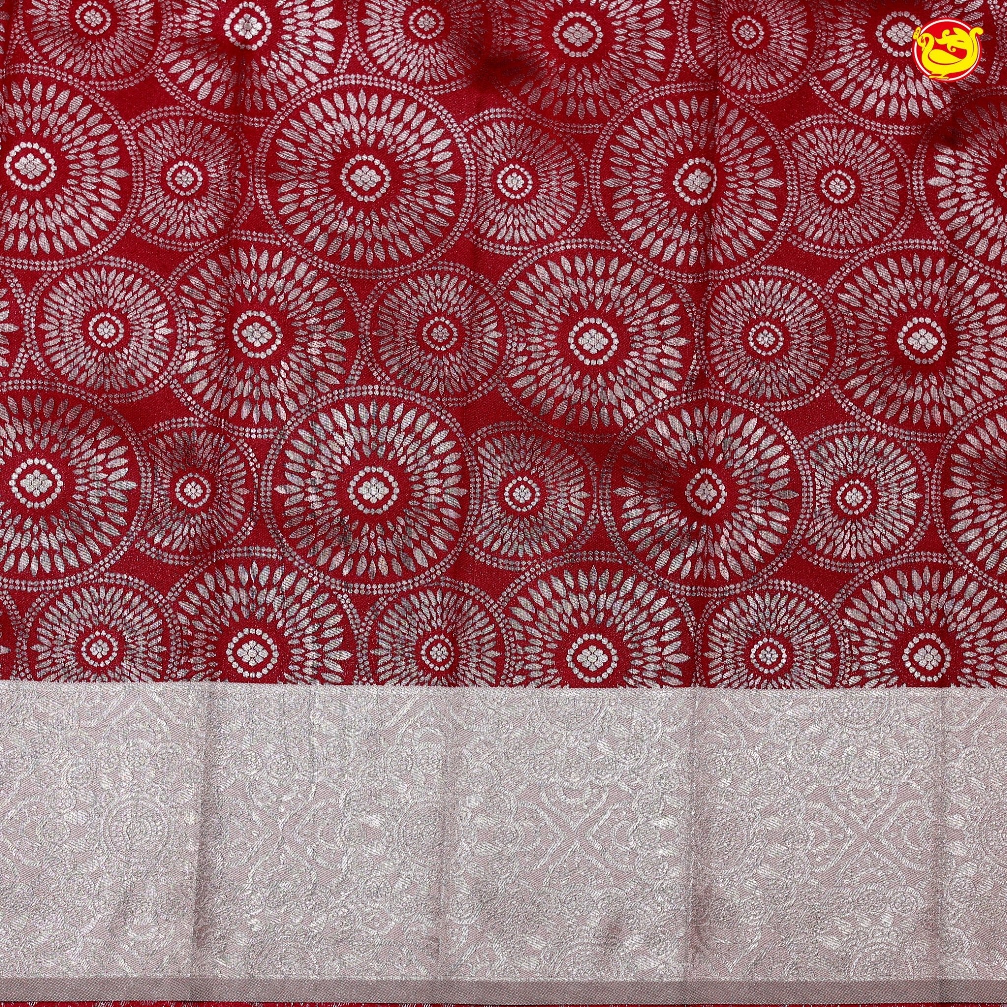 Dark Maroon with Light Grey Circle Motifs Kubera Pattu Saree - Thenianantham