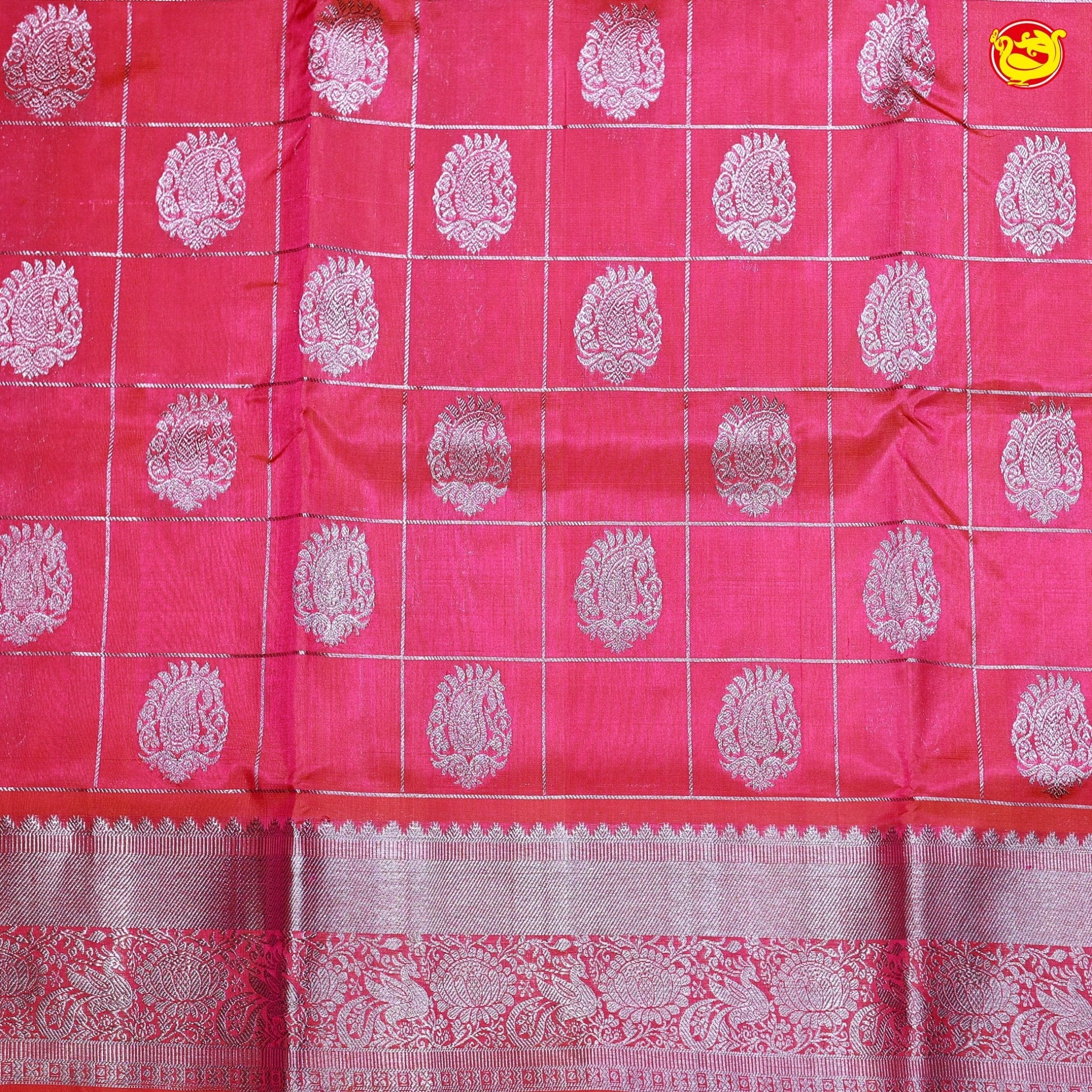 Rani Pink Checked in Traditional Buttas Venkatagiri Silk Saree - Thenianantham