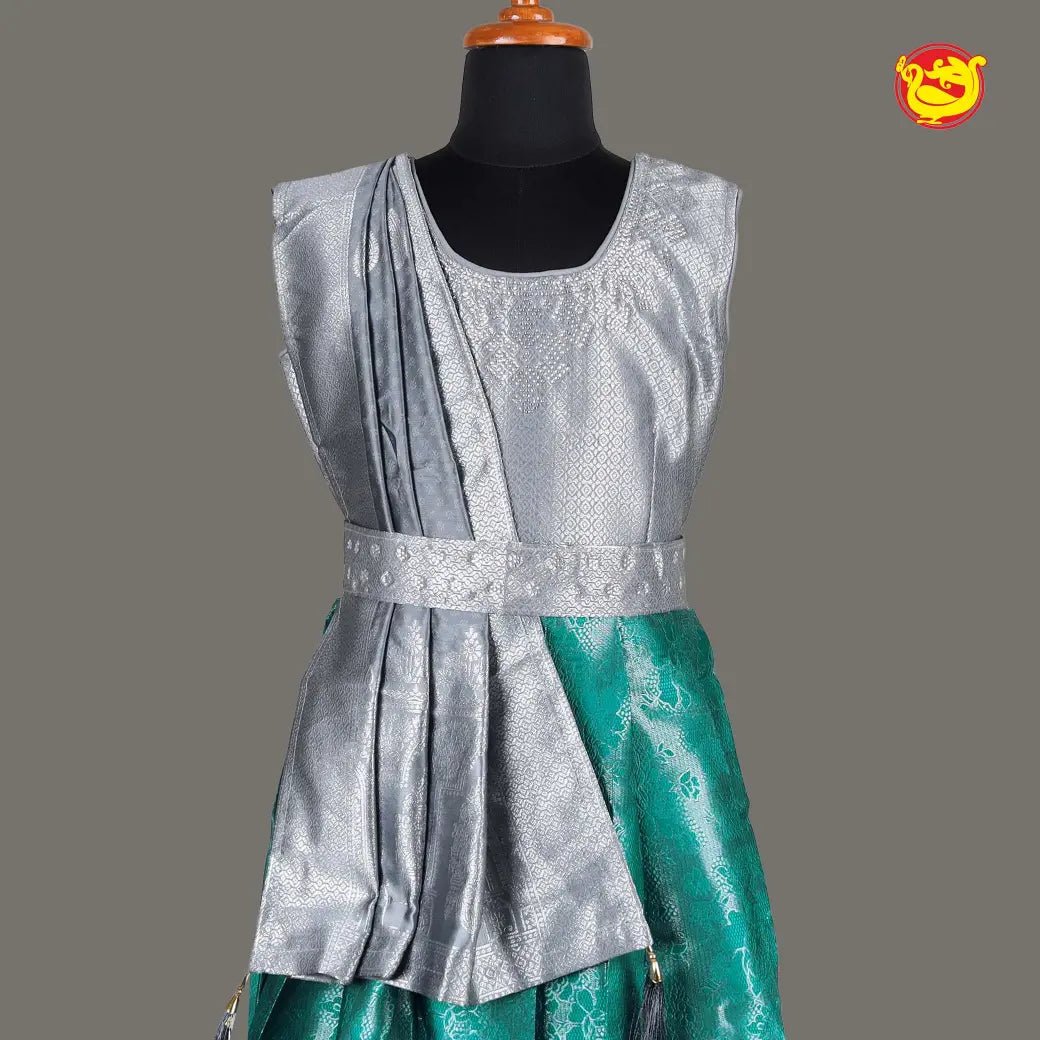 Sea green with Silver Girls & Women Branded Readymade Pattu Gown