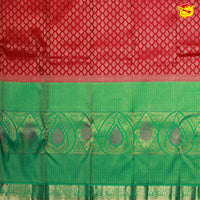 Red with Green Buttas Gold Zari Floral Border Wedding Silk Saree - Thenianantham