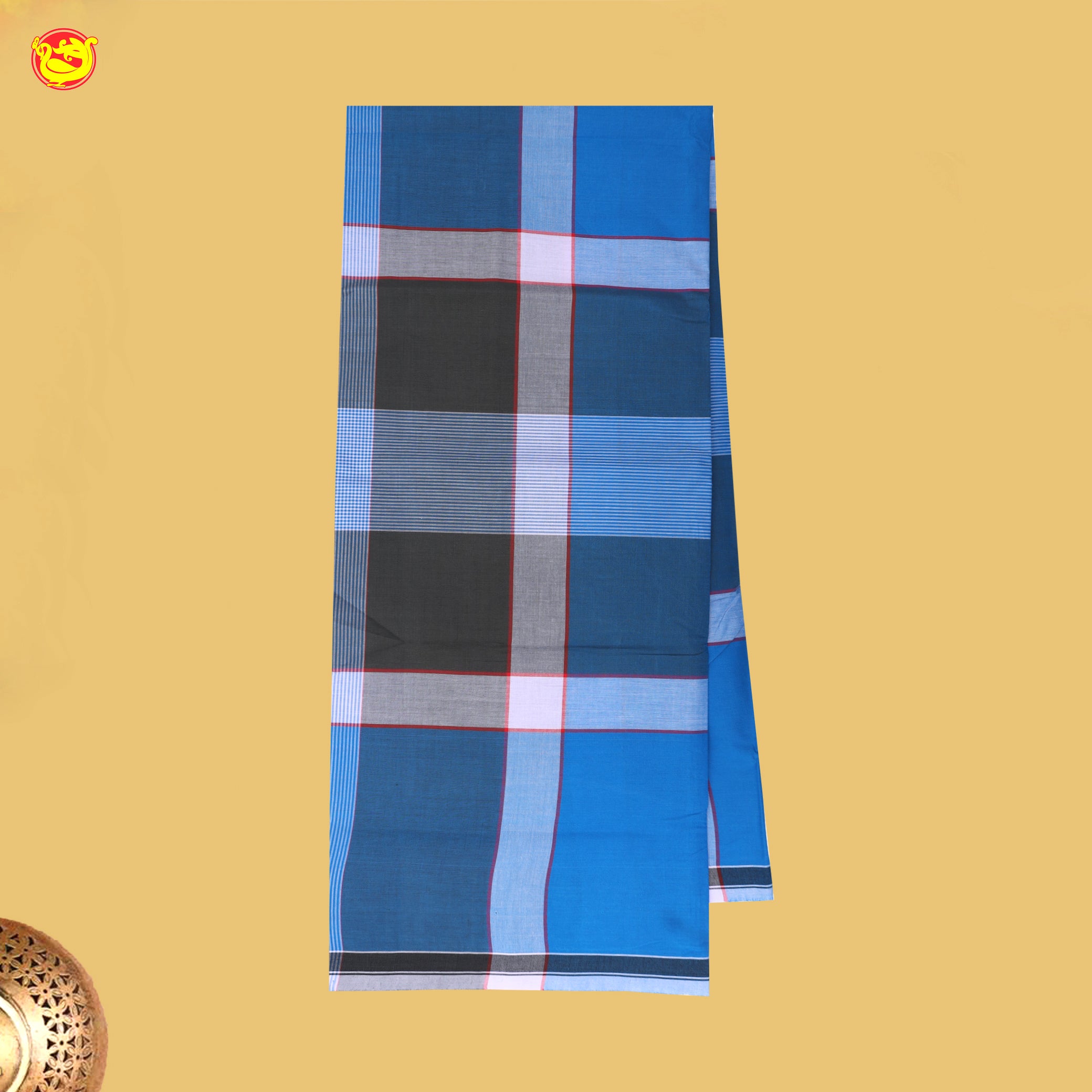 Men’s  Grey  with Brown Checked Cotton Stitched Lungi