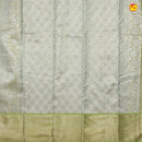 Pastel Green Kattam Motifs Silver Zari Floral Long Border Pure Kanjivaram Wedding Silk S - Thenianantham