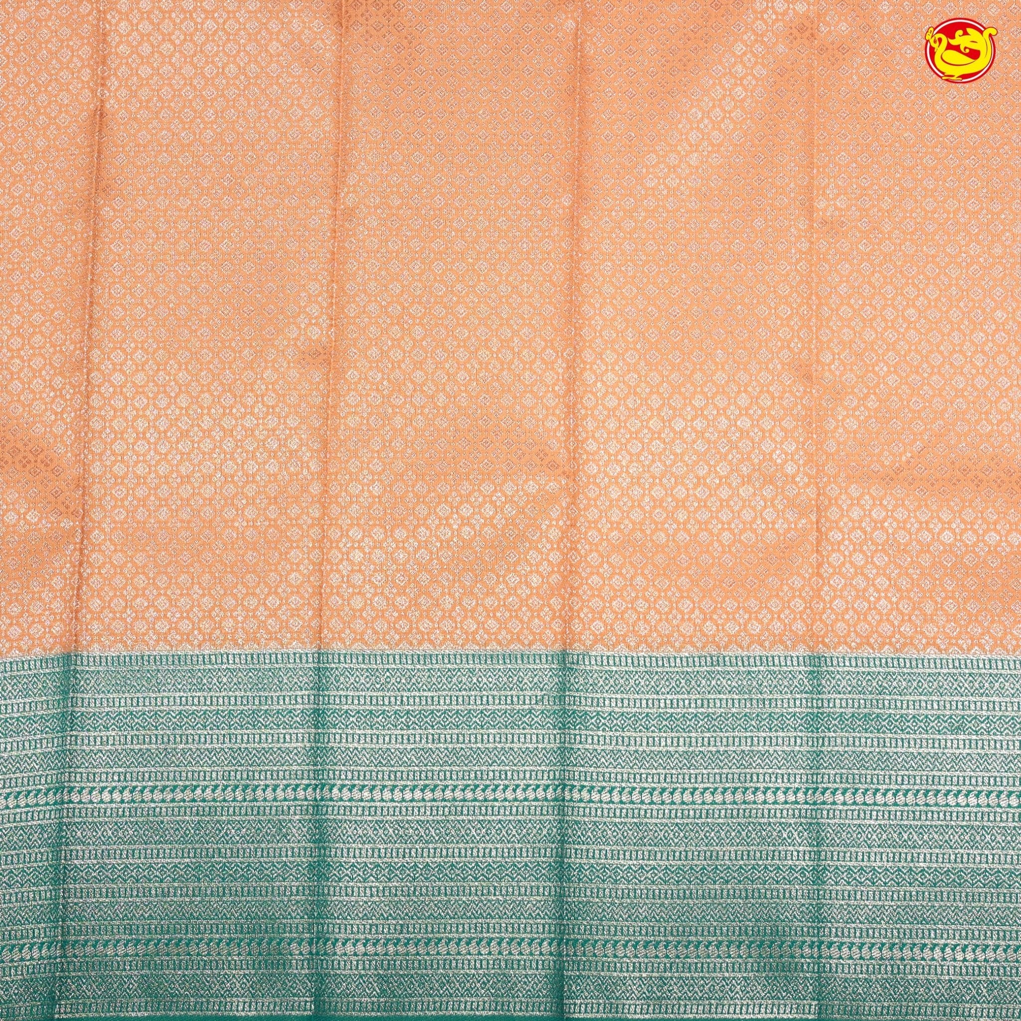 Light Orange with Green Buttas Motifs Kubera Pattu Saree - Thenianantham