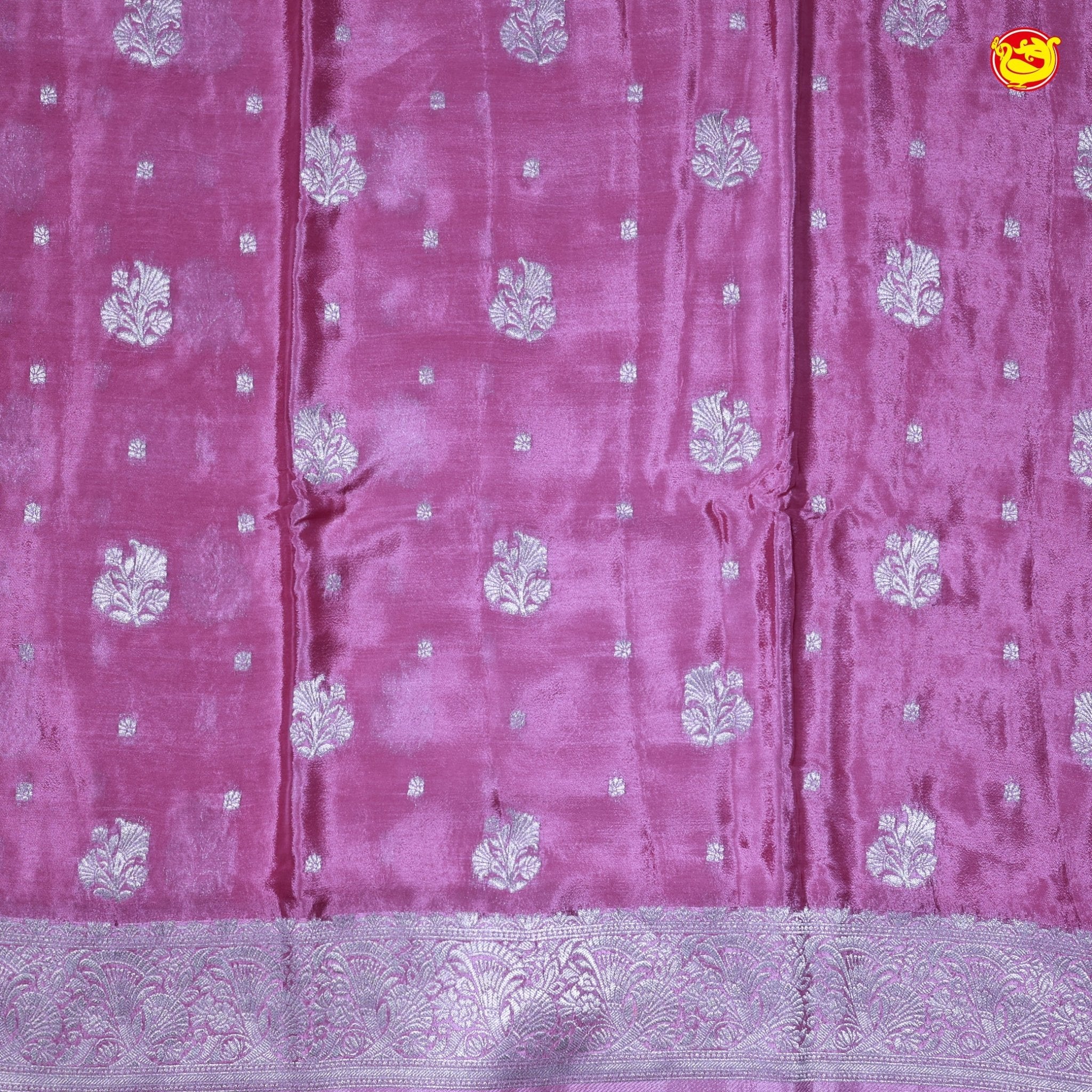 Party Pink Buttas Motifs Silver Zari Rich Pallu with Floral Border Georgette Saree - Thenianantham