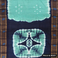 Sea Green With Navy Blue Sungudi Cotton Saree   without Blouse