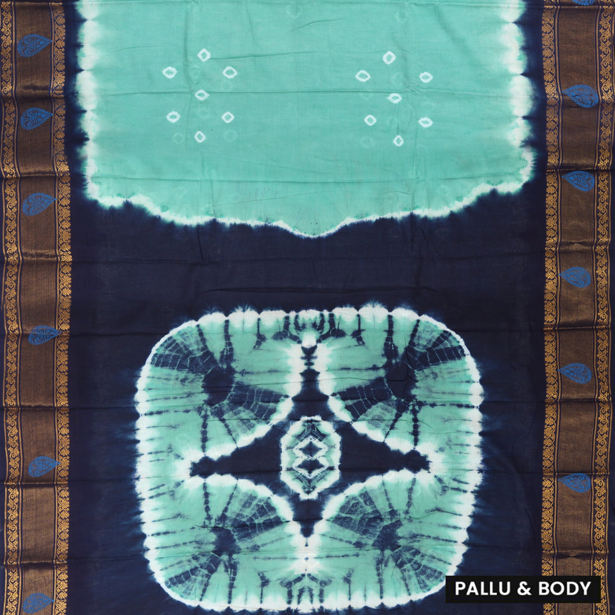 Sea Green With Navy Blue Sungudi Cotton Saree   without Blouse