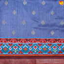 English Grey Buttas Motifs Zig Zag Ikat Print Woven Copper Zari Patola Silk Saree - Thenianantham