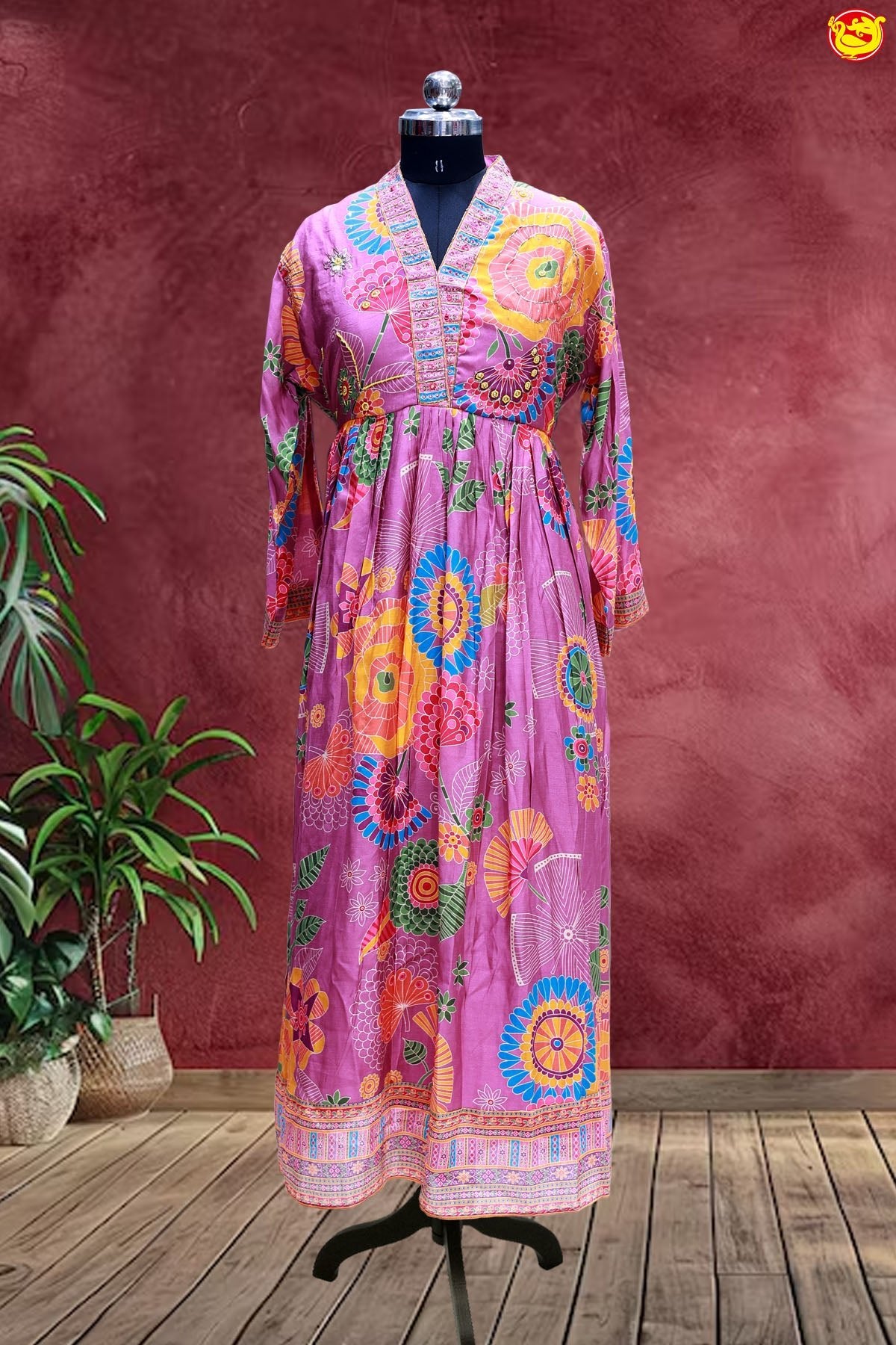 Multicolouried Beautiful Floral Motifs Ladies Branded Readymade Maxi Top